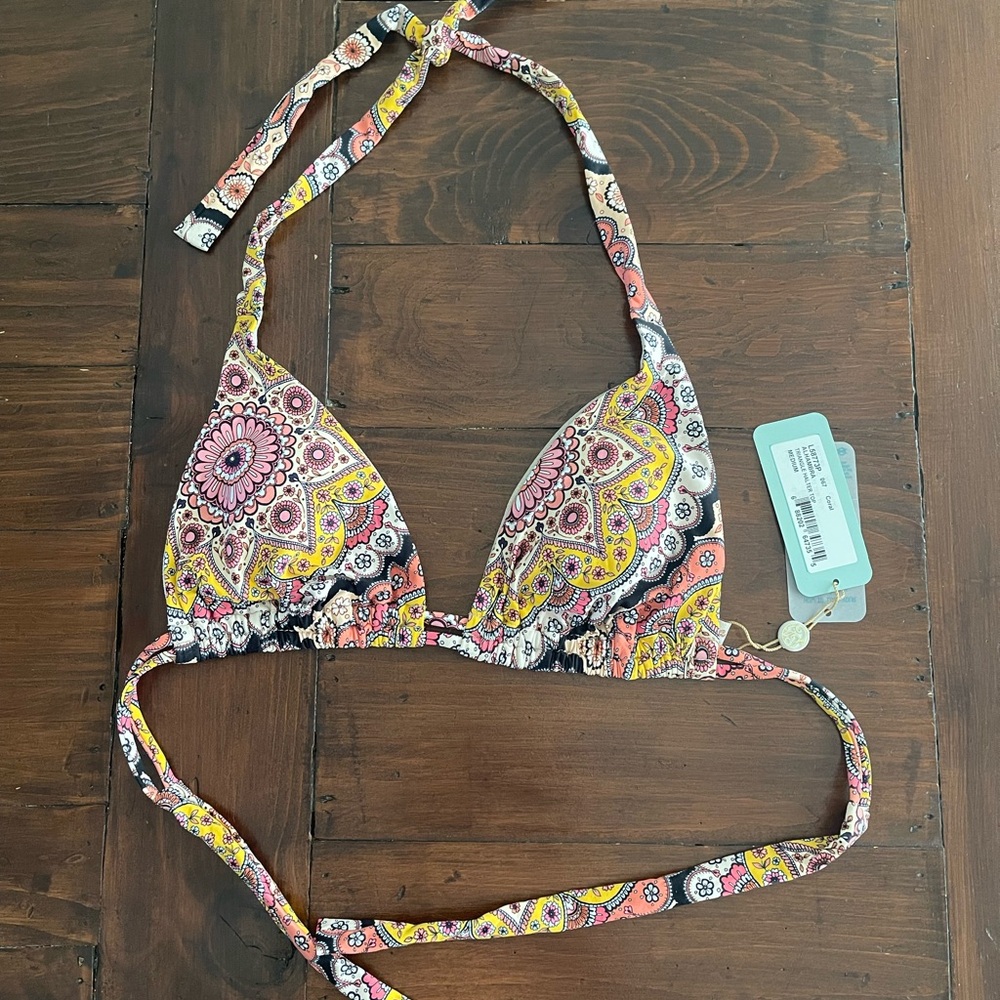 NWT Luli Fama Triangle Halter Bikini Top- Alhambra Coral size Medium